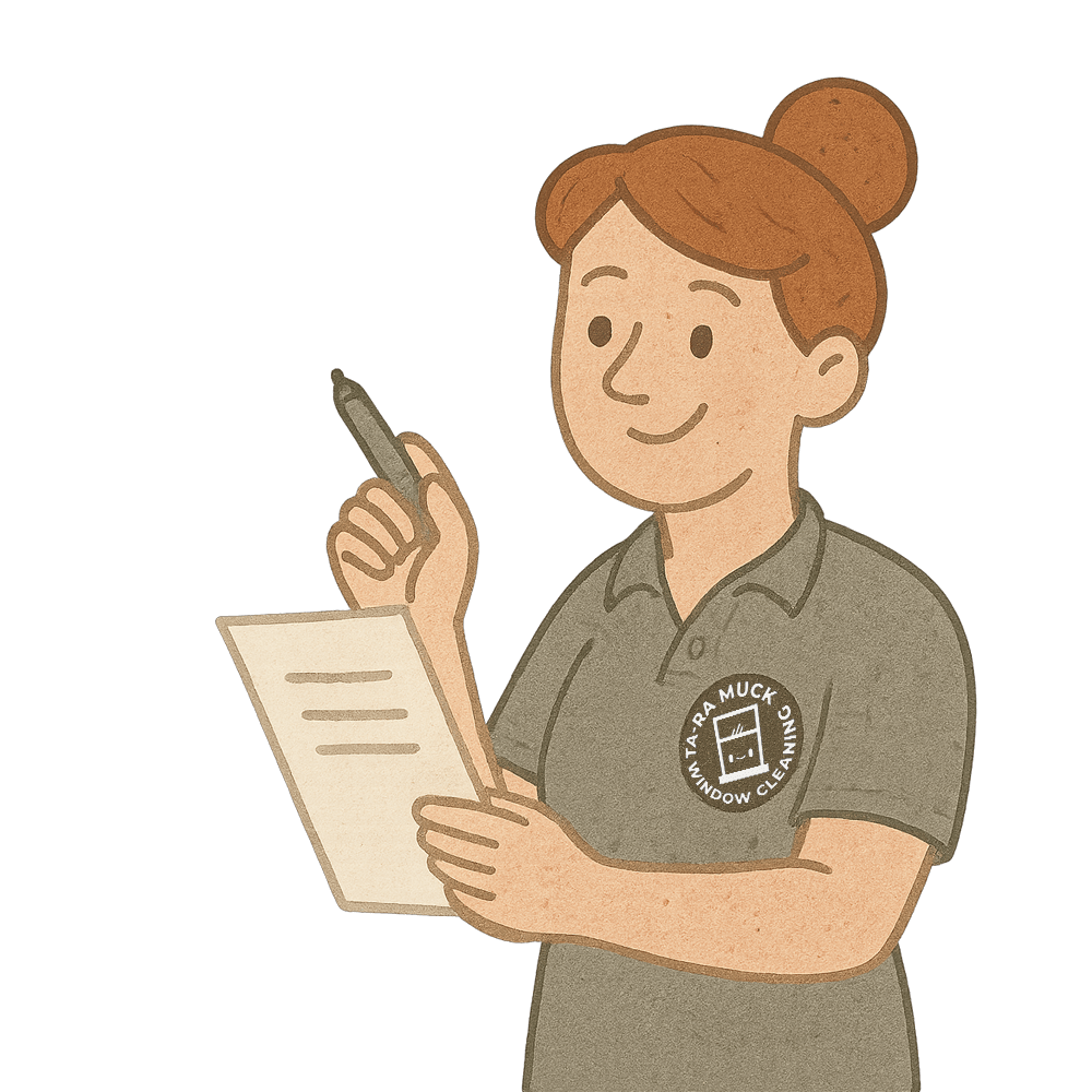 A Ta-ra Muck window cleaner reviews your request for a quote